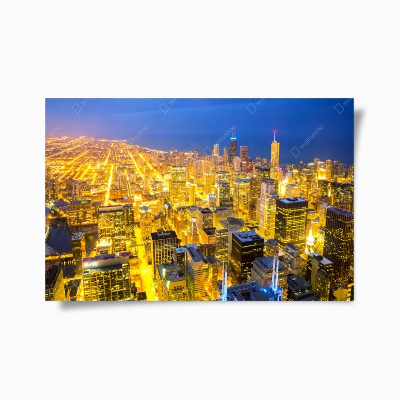 Poster vista aerea notturna di Chicago