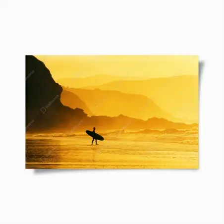 Poster silhouette dorata: surfista al tramonto • Wallissimo®