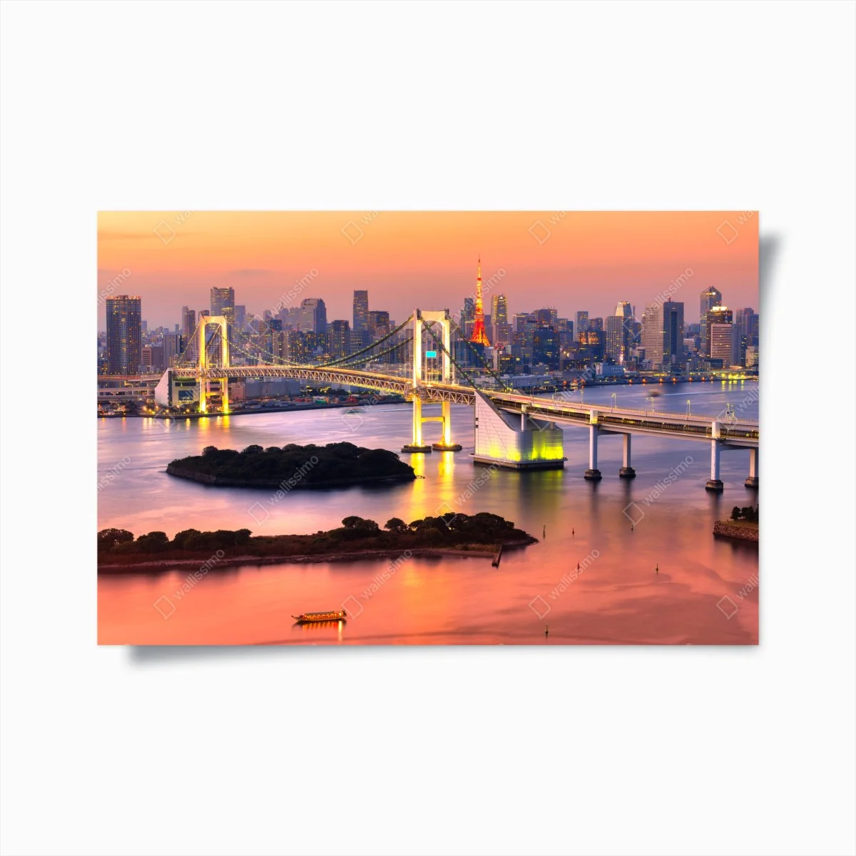 Poster tramonto sullo skyline di Tokyo con Rainbow Bridge e Tokyo Tower • Wallissimo® Poster tramonto sullo skyline di Tokyo con Rainbow Bridge e Tokyo Tower • Wallissimo®