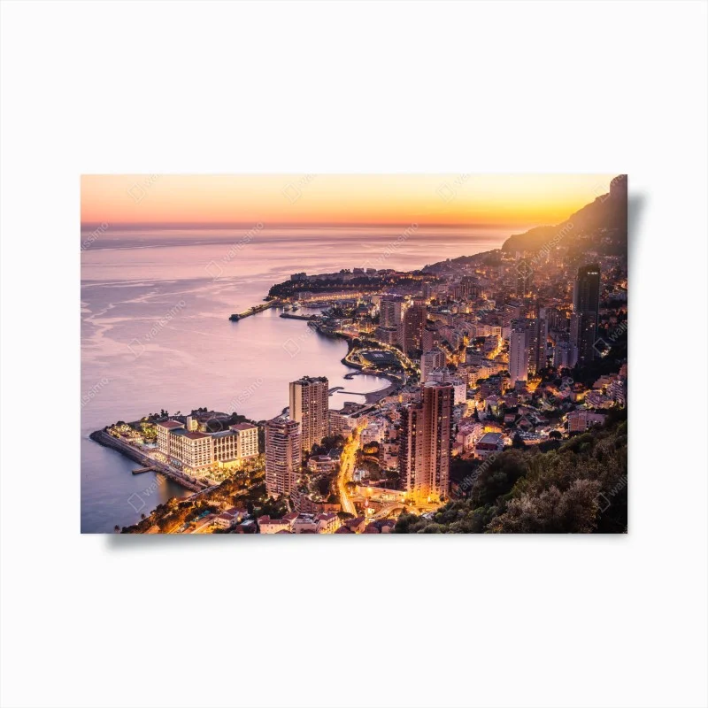 Poster tramonto sulla baia urbana illuminata