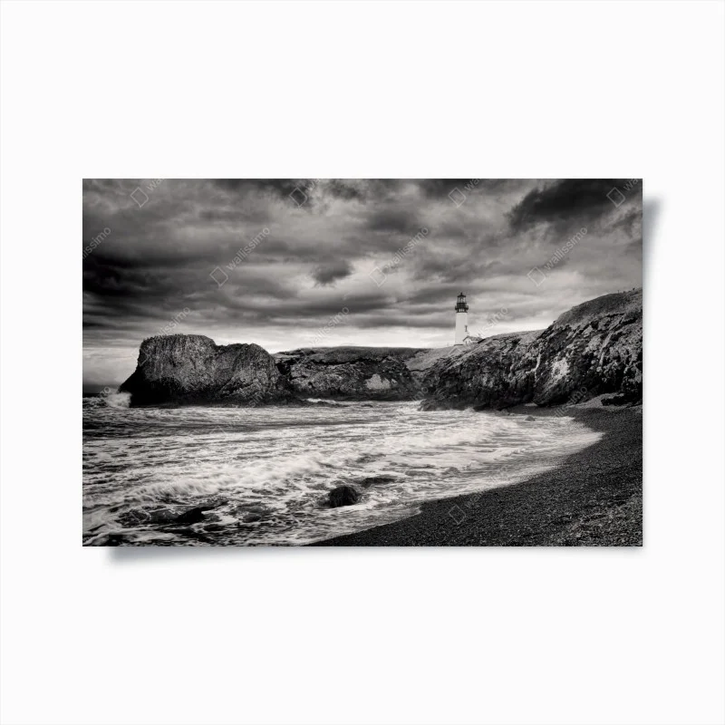 Poster faro di Yaquina Bay sulla costa tempestosa