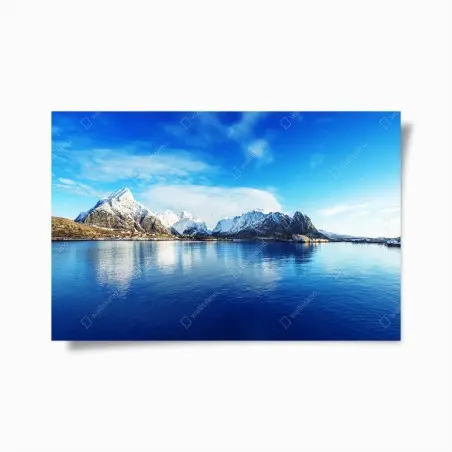 Poster panorama innevato di Reine alle isole Lofoten, Norvegia • Wallissimo®