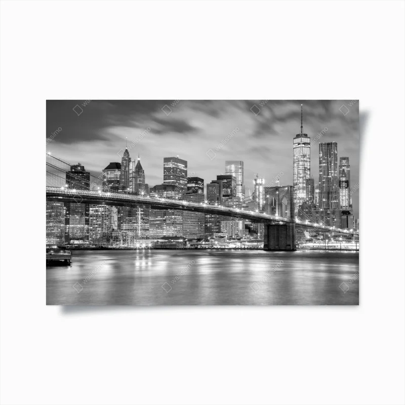 Poster notturno di Manhattan con il ponte di Brooklyn