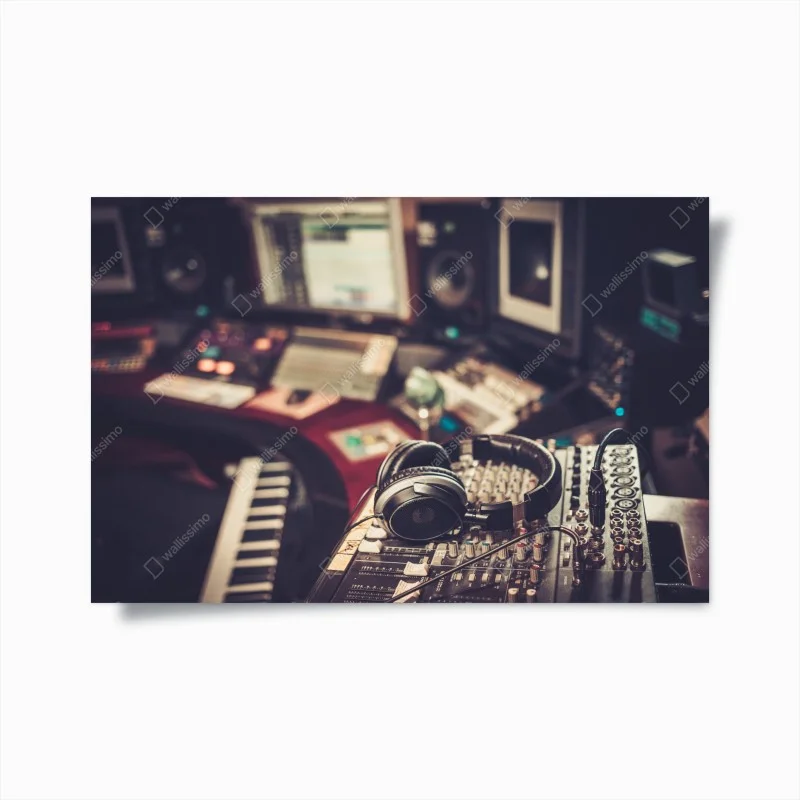 Poster notturno da studio: dettaglio di una console di registrazione