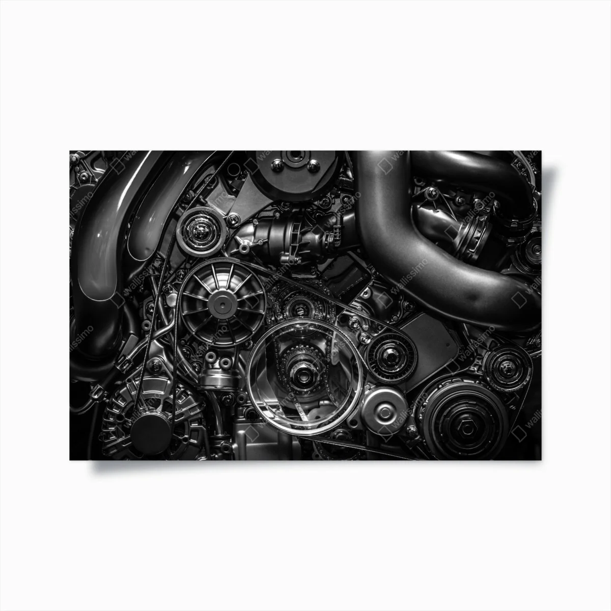 Poster dettaglio di motore industriale in bianco e nero • Wallissimo® Poster dettaglio di motore industriale in bianco e nero • Wallissimo®