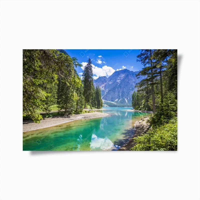 Poster panorama del Lago di Braies e Croda del Becco