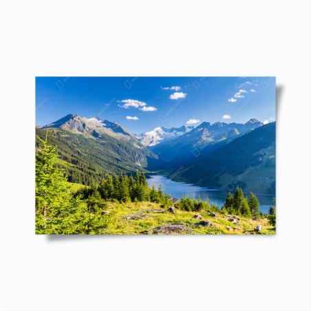 Poster panorama alpino sul lago cristallino delle Alpi • Wallissimo®
