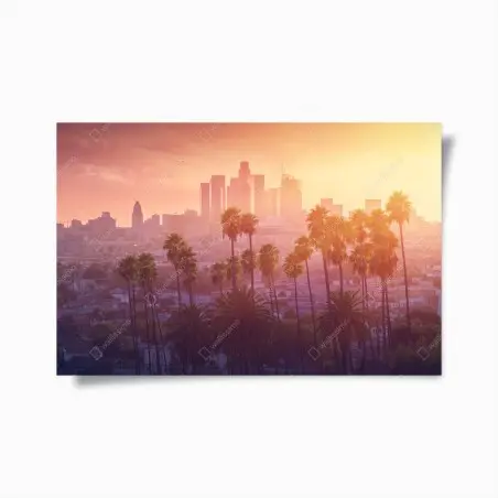 Poster tramonto caldo tra le palme su Los Angeles • Wallissimo®