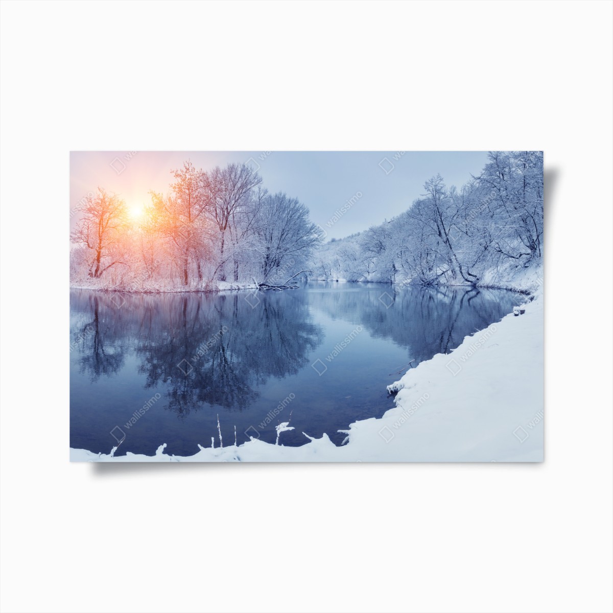 Poster tramonto invernale sul fiume ghiacciato • Wallissimo®
