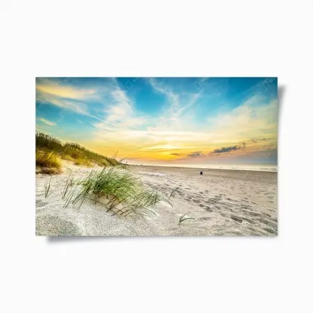 Poster tramonto sulla spiaggia con dune e erba marina • Wallissimo®