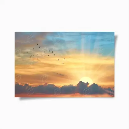 Poster alba dorata con stormo di uccelli • Wallissimo®