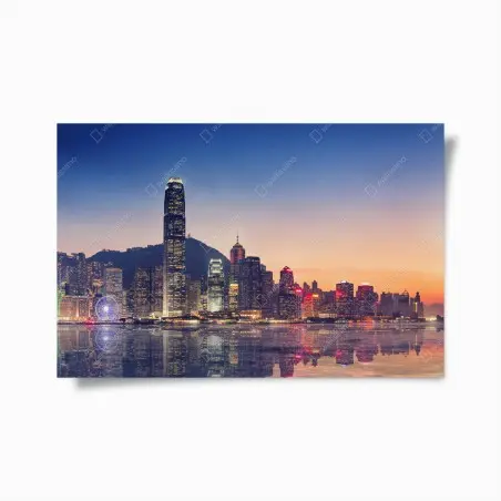 Poster skyline di Hong Kong al crepuscolo • Wallissimo®