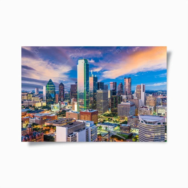 Poster tramonto su Dallas: skyline urbano e contemporaneo