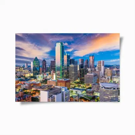 Poster tramonto su Dallas: skyline urbano e contemporaneo • Wallissimo®