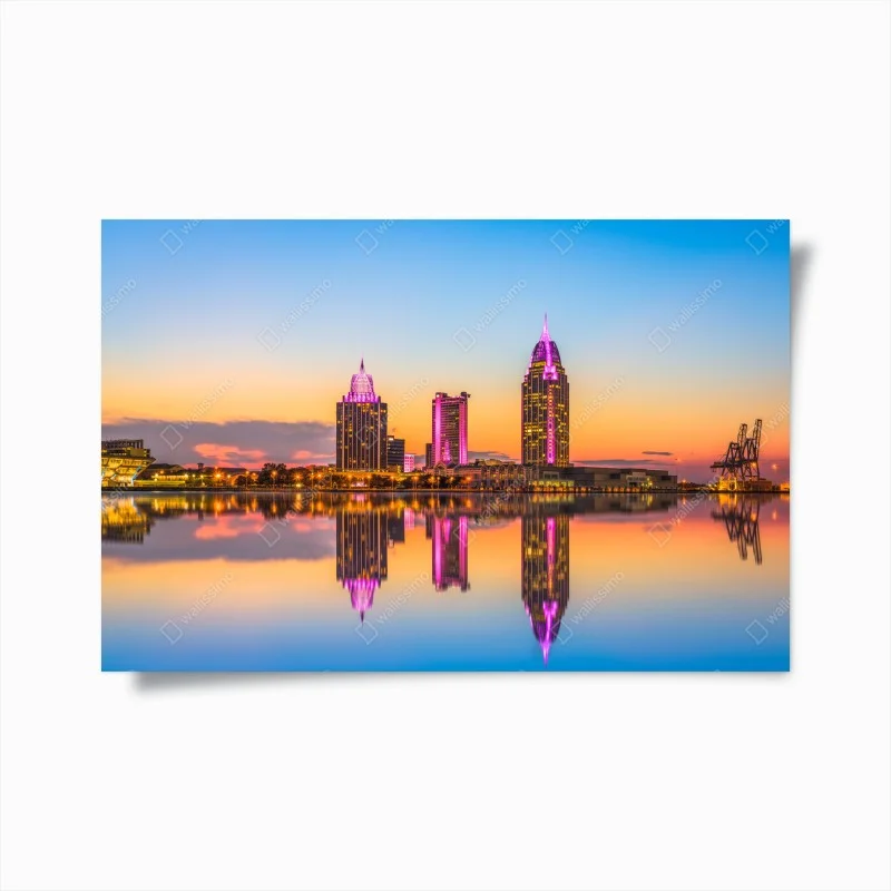 Poster tramonto e riflessi sulla skyline di Mobile