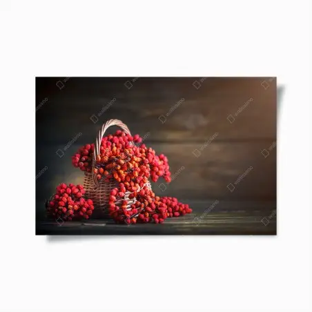 Poster composizione di bacche rosse su sfondo rustico • Wallissimo®
