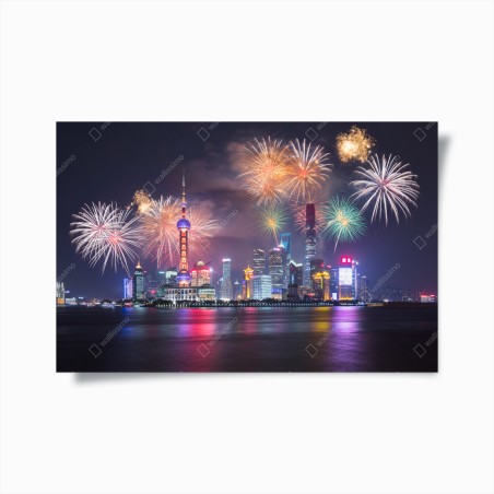 Poster notte di fuochi d'artificio sul fiume Huangpu a Shanghai • Wallissimo®