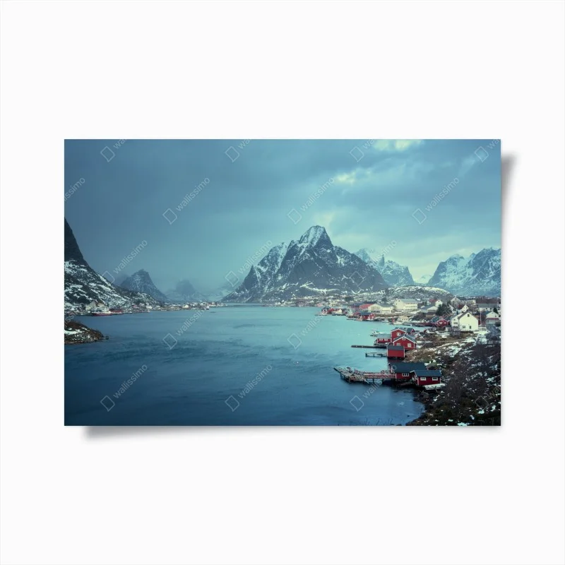 Poster paesaggio invernale a Reine, Isole Lofoten