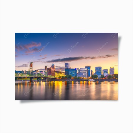 Poster veduta serale di Portland sul fiume Willamette • Wallissimo®