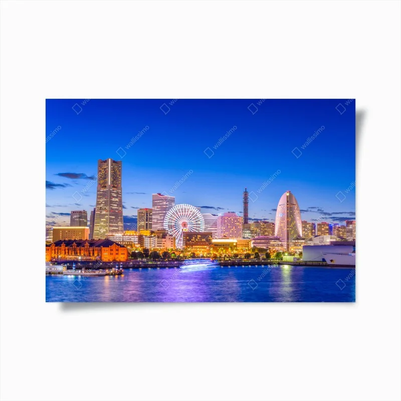Poster panorama notturno di Yokohama al crepuscolo