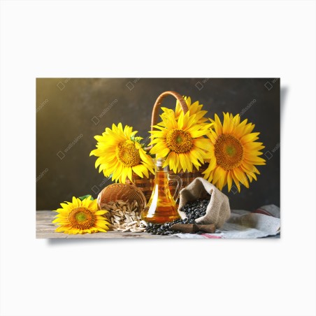 Poster composizione rustica di girasoli e semi • Wallissimo®