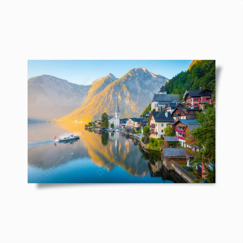Poster panorama di Hallstatt all'alba