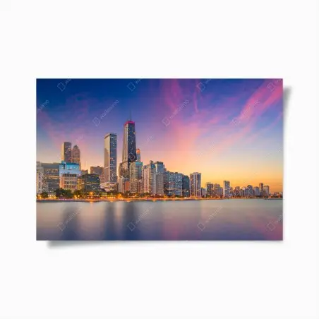 Poster skyline serale di Chicago sul lago Michigan • Wallissimo®