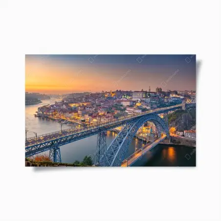 Poster tramonto su Porto: veduta panoramica del ponte e del fiume • Wallissimo®