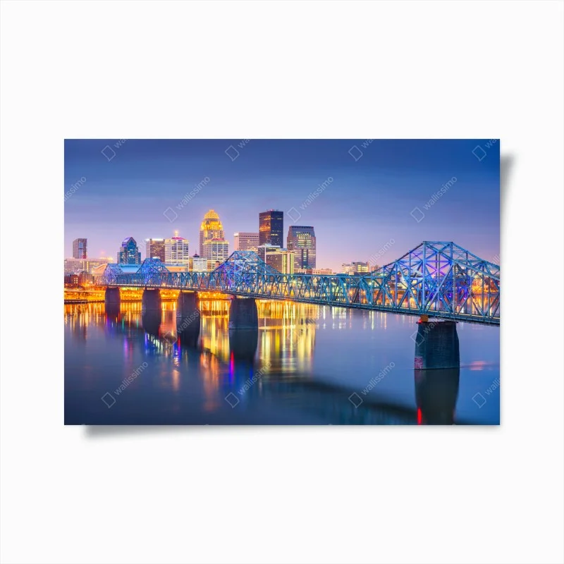 Poster panorama crepuscolare di Louisville sul fiume Ohio