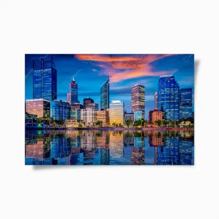 Poster tramonto su Perth: skyline riflesso sul fiume • Wallissimo®