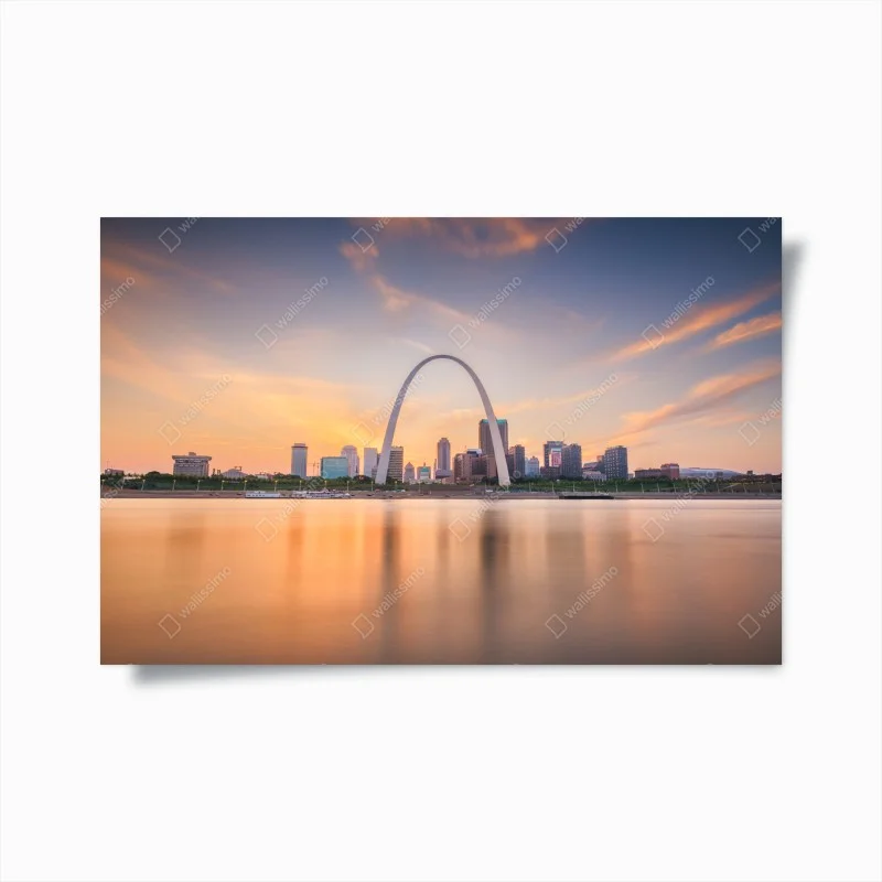 Poster tramonto sullo skyline di St. Louis con Gateway Arch