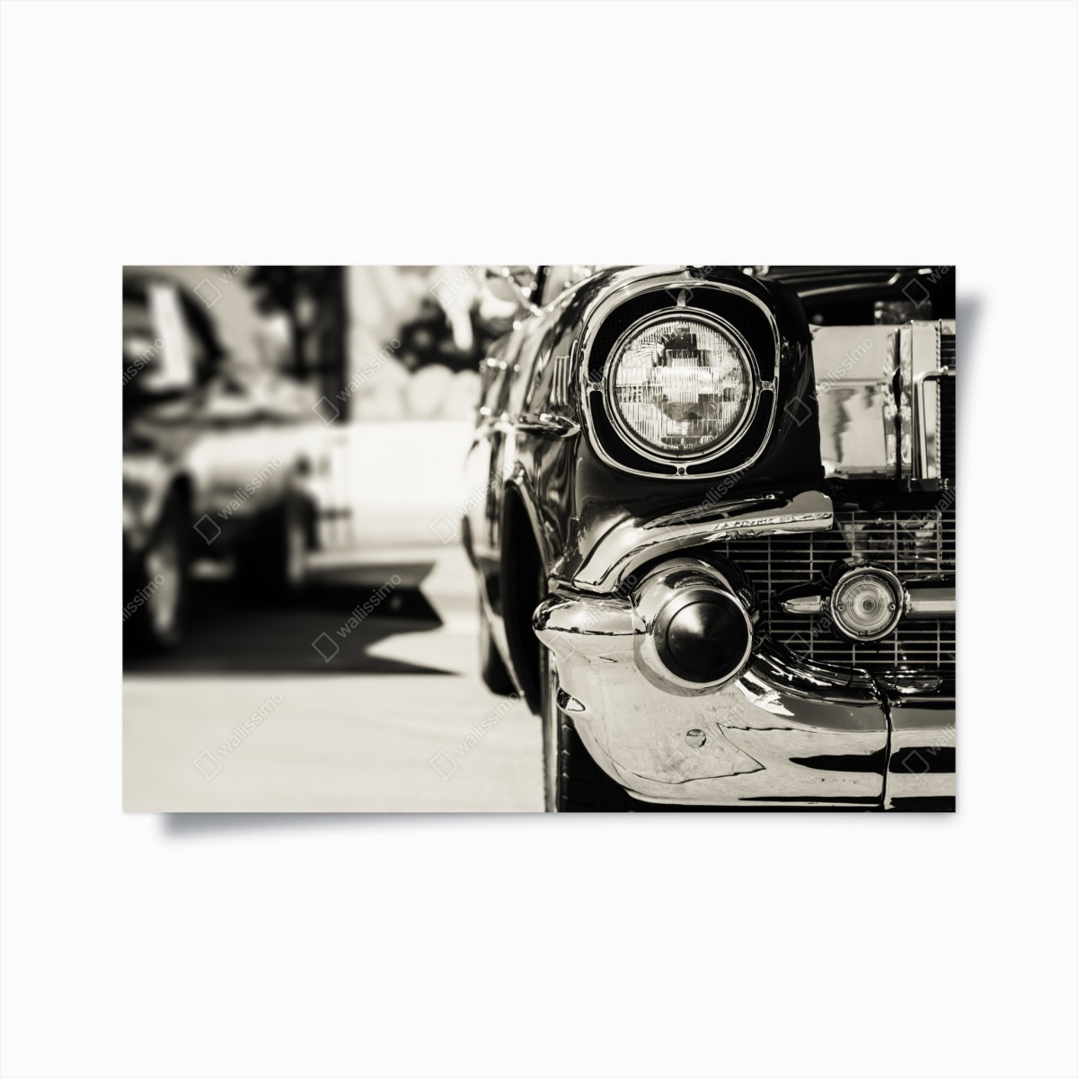 Poster frontale cromato di auto d'epoca in stile retrò • Wallissimo®