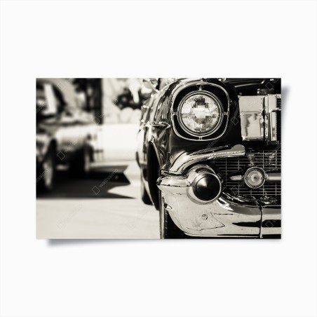 Poster frontale cromato di auto d'epoca in stile retrò • Wallissimo®