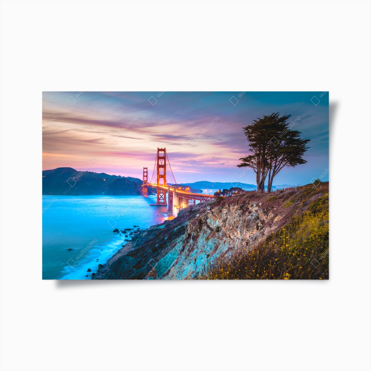 Poster tramonto sul Golden Gate Bridge da Baker Beach • Wallissimo®