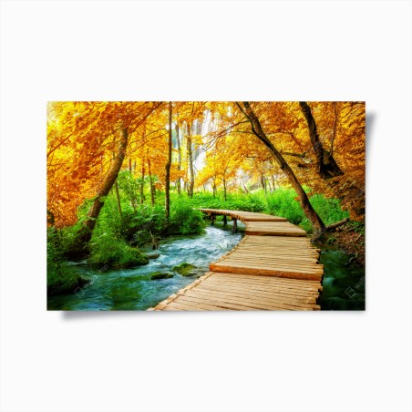 Poster passerella autunnale nel Parco Nazionale dei Laghi di Plitvice • Wallissimo®