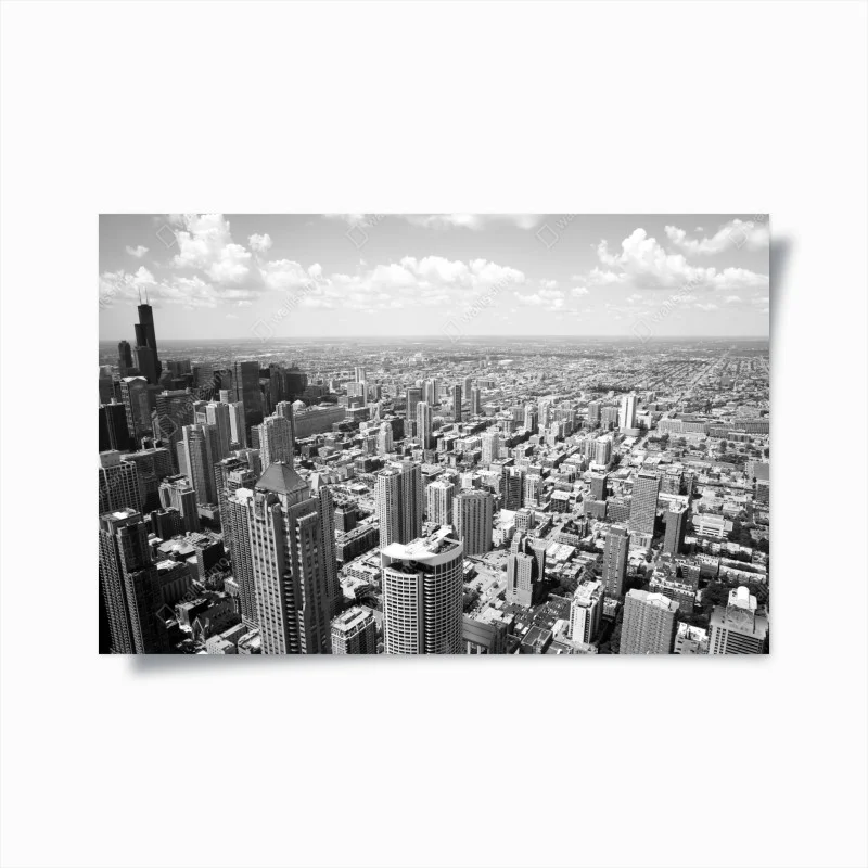 Poster orizzonte urbano di Chicago in bianco e nero
