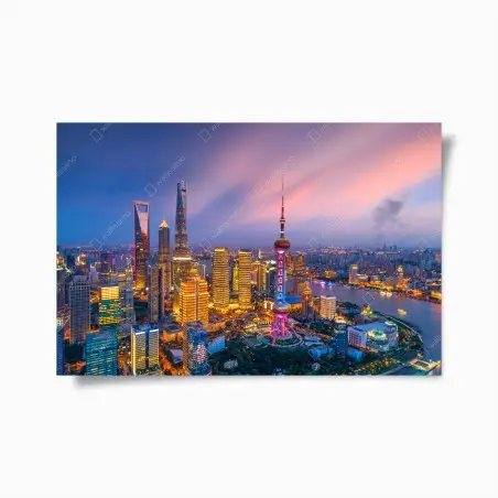 Poster tramonto vibrante sulla skyline di Shanghai • Wallissimo®
