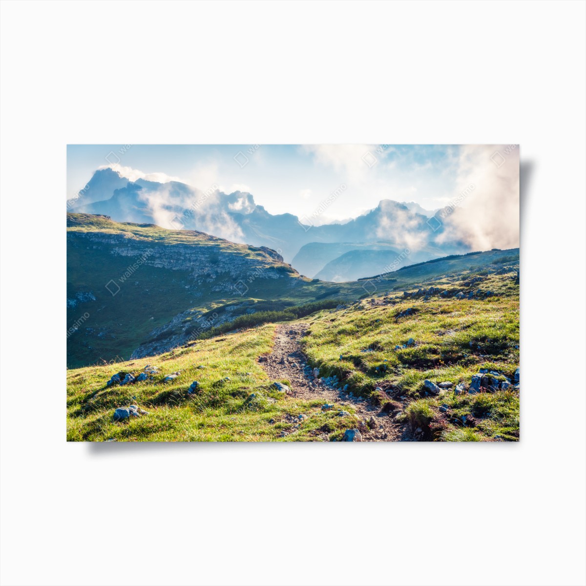 Poster sentiero mattutino sulle Dolomiti, Monte Piana • Wallissimo®