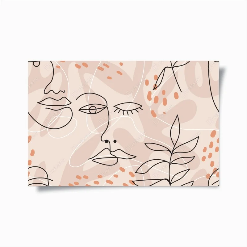 Poster volti astratti e botanica in toni neutri