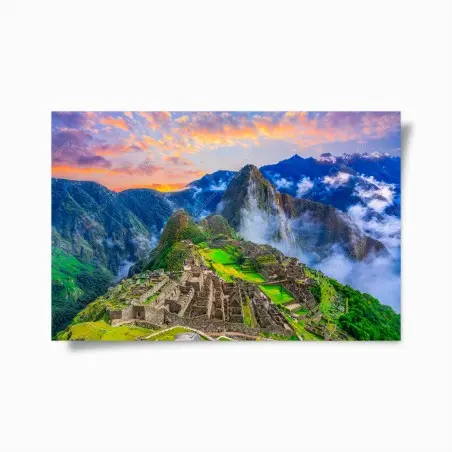 Poster murale panoramico Machu Picchu al tramonto • Wallissimo®