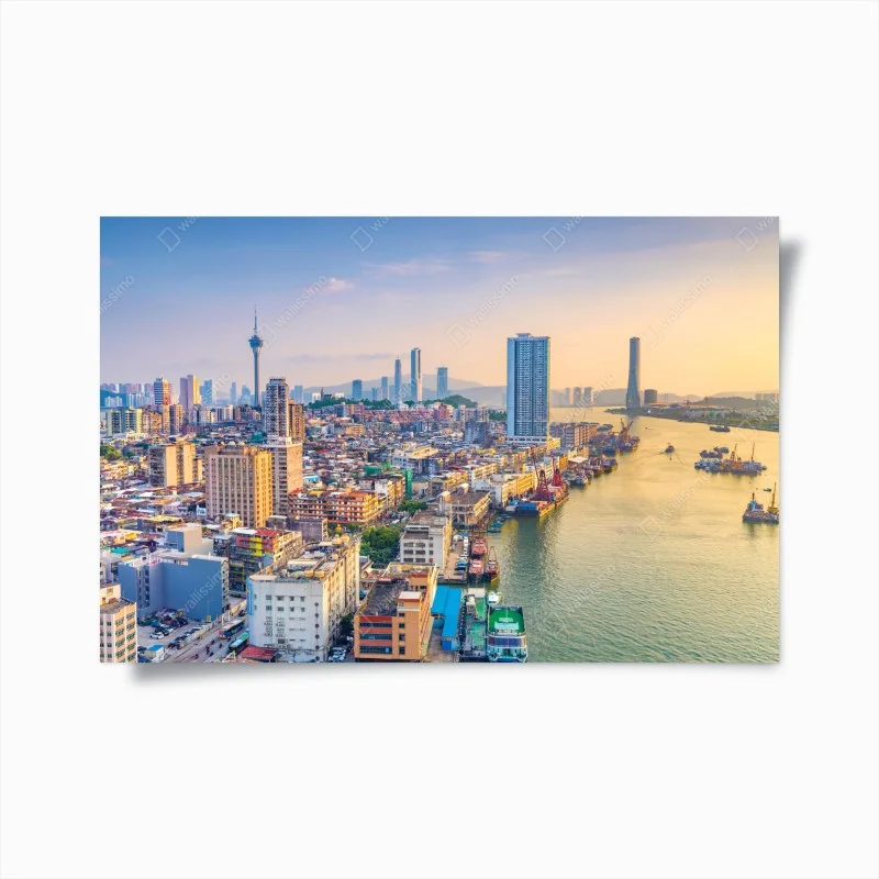 Poster panorama urbano al tramonto di Macau