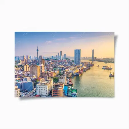 Poster panorama urbano al tramonto di Macau • Wallissimo®