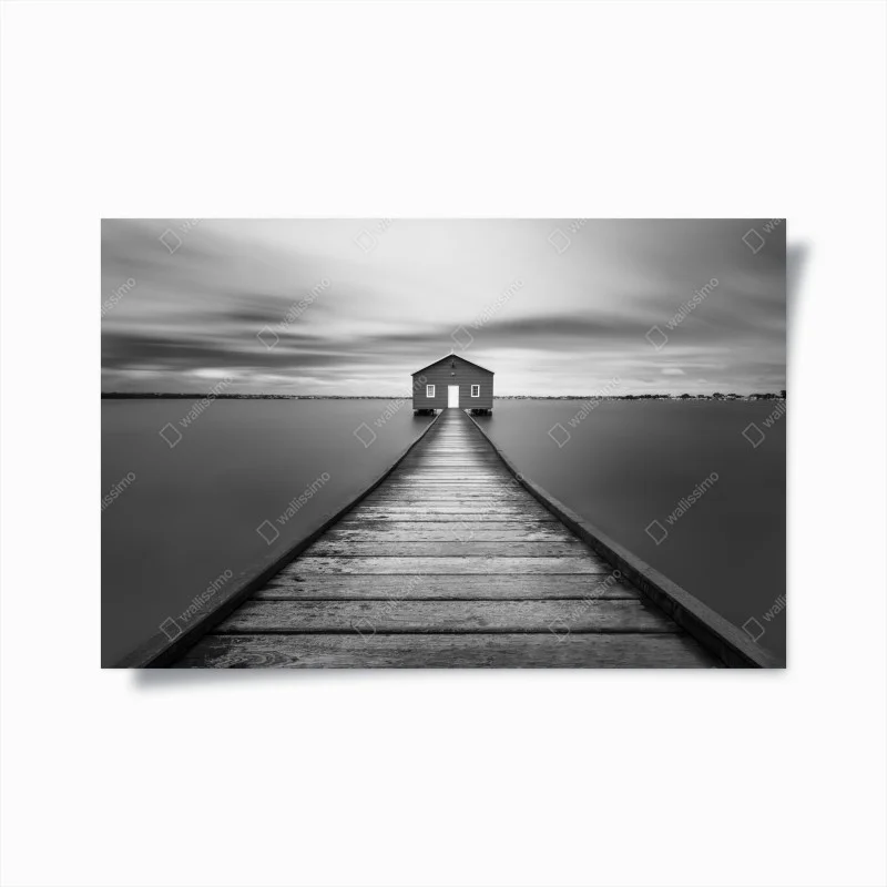 Poster casetta sul molo - quiete in bianco e nero