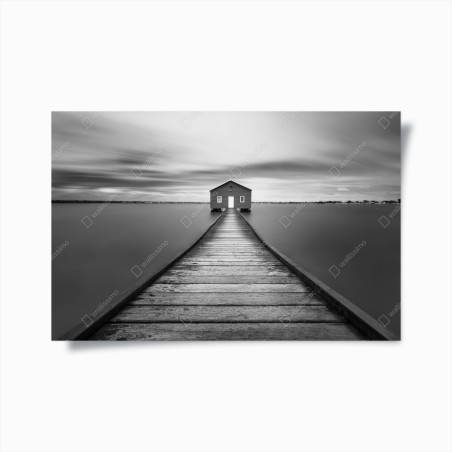 Poster casetta sul molo - quiete in bianco e nero • Wallissimo®