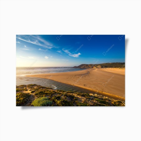 Poster panorama dorato di Praia da Amoreira, Algarve • Wallissimo®