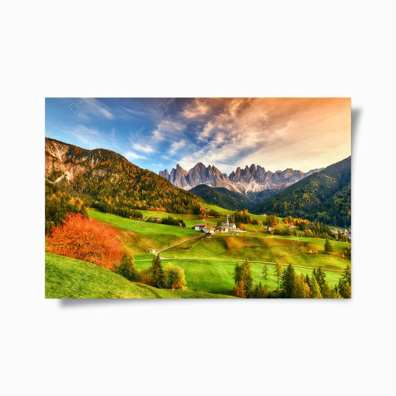 Poster panorama autunnale a Santa Maddalena, Dolomiti