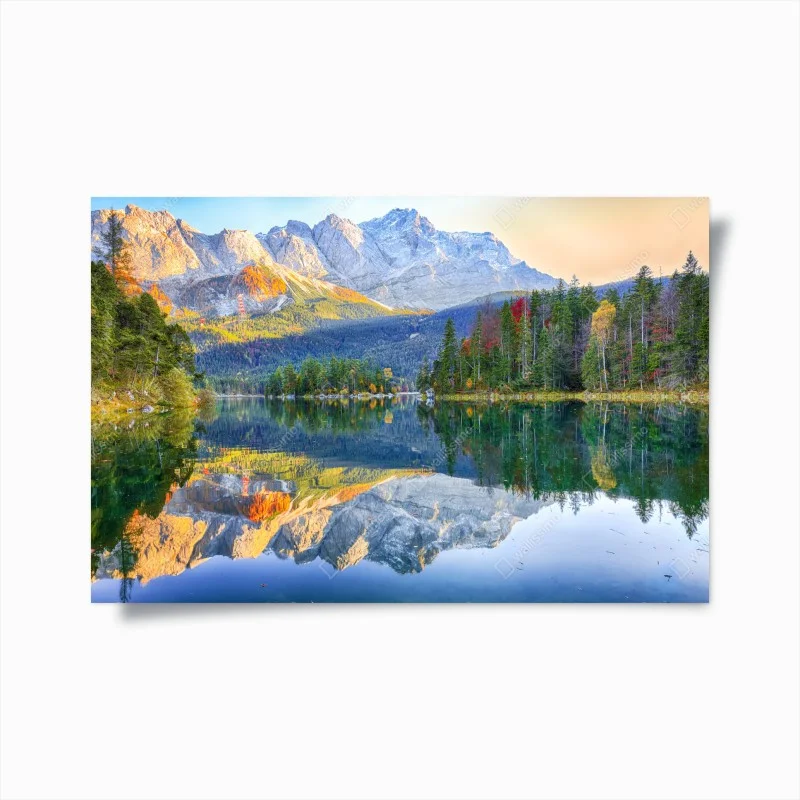 Poster riflessi autunnali sul lago Eibsee ai piedi della Zugspitze