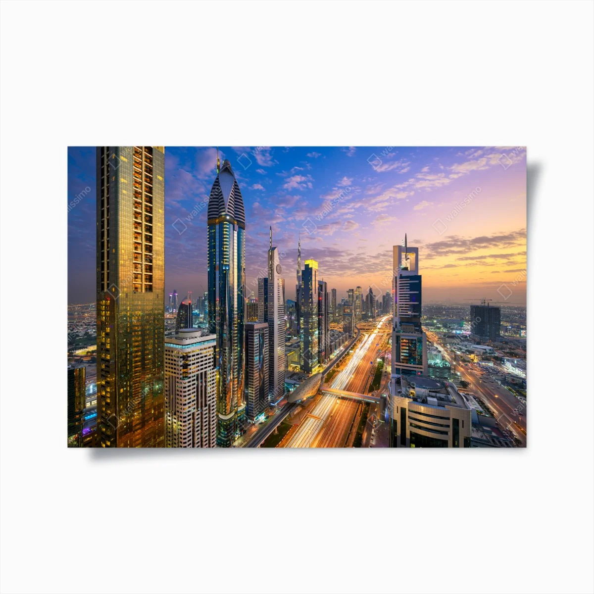 Poster vista aerea notturna di Dubai sulla Sheikh Zayed Road • Wallissimo® Poster vista aerea notturna di Dubai sulla Sheikh Zayed Road • Wallissimo®