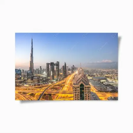 Poster skyline al crepuscolo di Dubai con Burj Khalifa • Wallissimo®