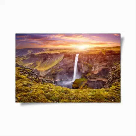 Poster tramonto su Haifoss, cascata maestosa dell'Islanda • Wallissimo®